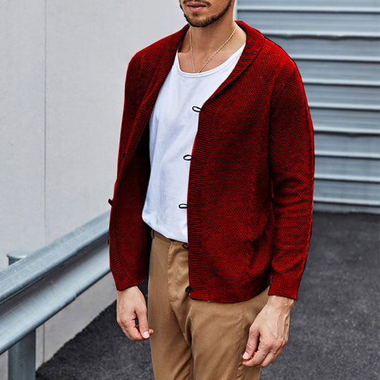 Herren Feinstrick-Cardigan mit Schalkragen, Karabiner-Verschlüssen und Strukturstrick Shop Nory
