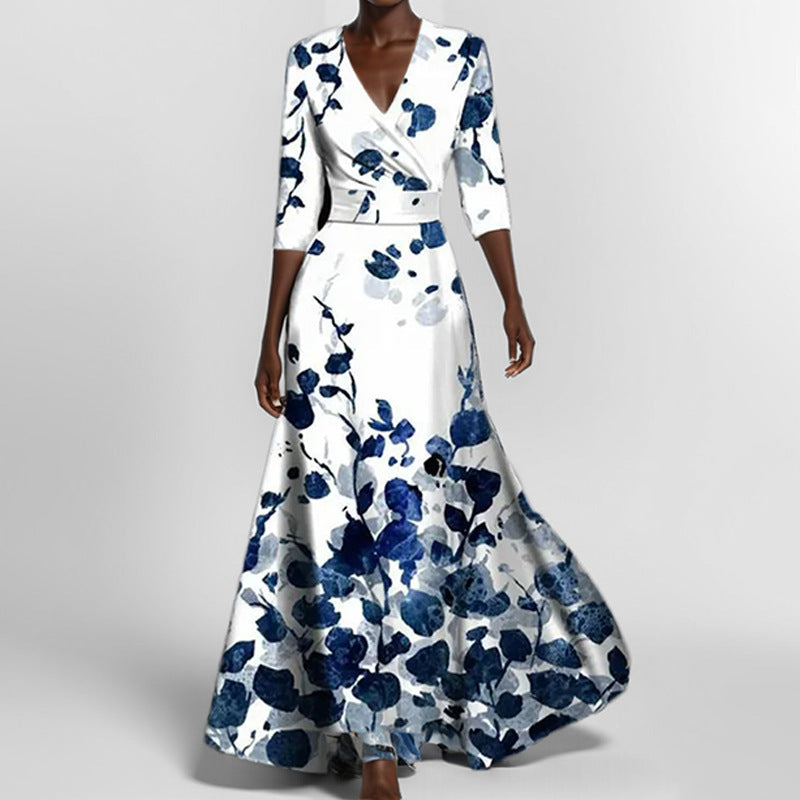 Damen Maxikleid mit Wickeloberteil, Taillengürtel und fließendem Satinrock Shop Nory