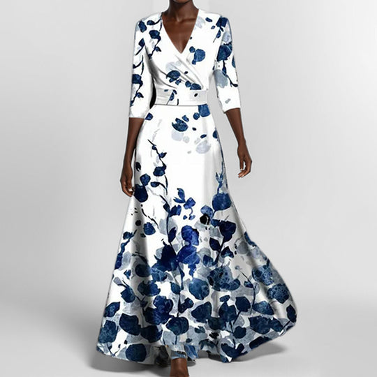 Damen Maxikleid mit Wickeloberteil, Taillengürtel und fließendem Satinrock Shop Nory