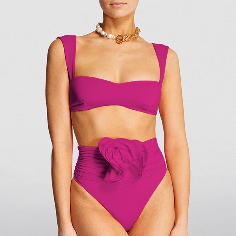 Damen Hochgeschnittener Bikini mit raffiniertem Rüschendetail Shopnory