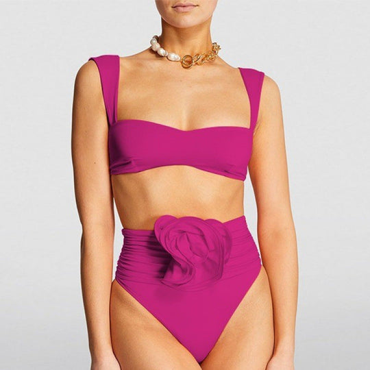 Damen Hochgeschnittener Bikini mit raffiniertem Rüschendetail Shopnory