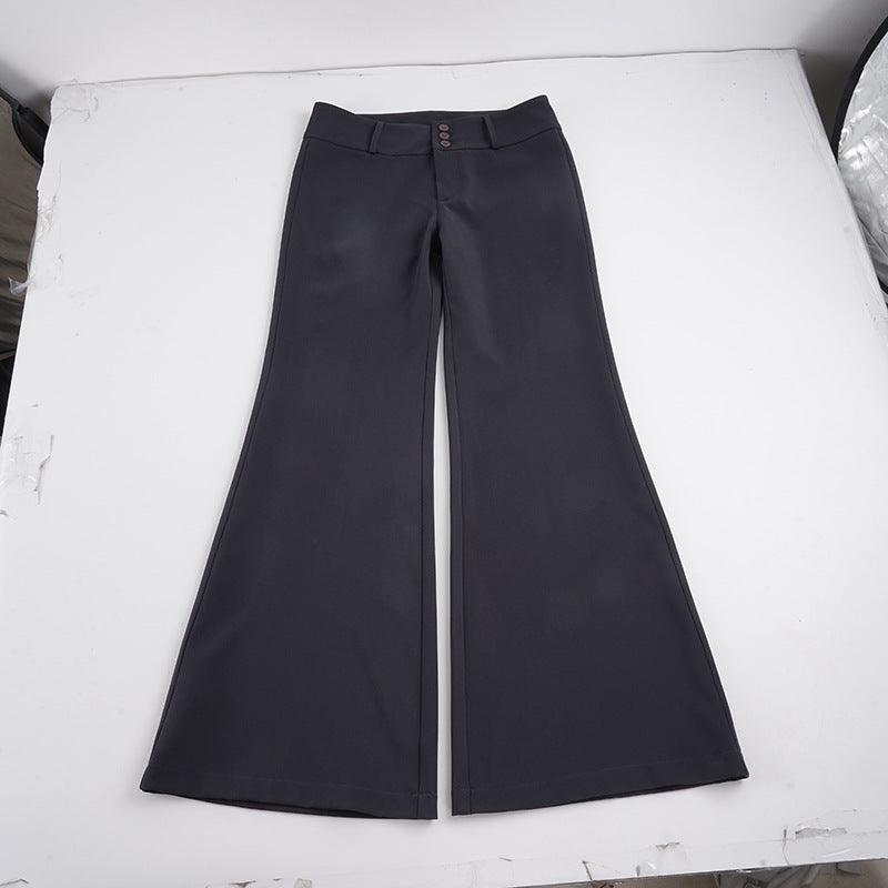 Damen nan hochtaillierte Schlaghose mit weitem Glockenbein und dekorativer Knopfleiste Shop Nory