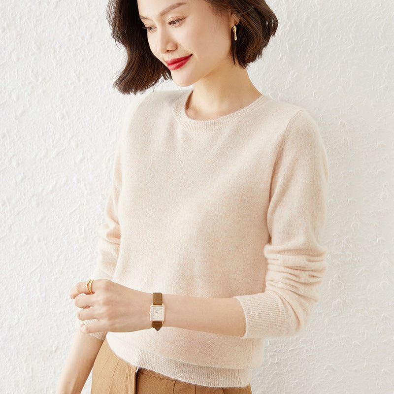 Damen Kurzgeschnittener Feinstrickpullover mit Rundhalsausschnitt und geripptem Bund Shop Nory