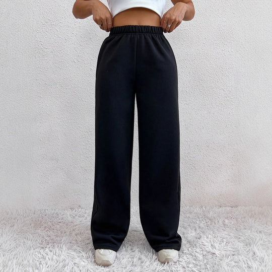 Damen nan weite Loungehose aus French Terry mit hohem Komfortbund, seitlichen Eingrifftaschen und fließendem Bein Shop Nory