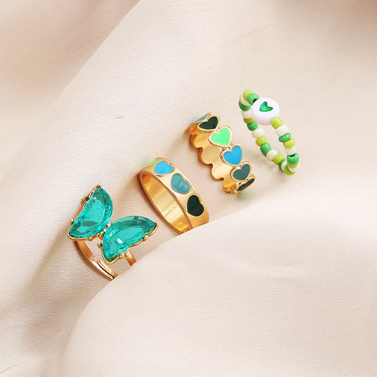 Damen Ring-Set mit bunten Herzen und flexibler Gestaltung Shop Nory