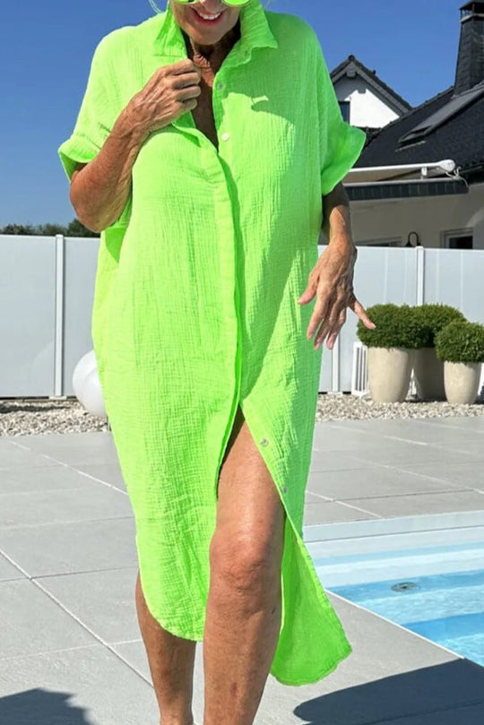 Damen Leichtes Baumwoll Button-Up Überkleid