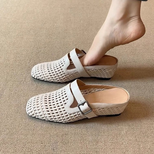 Damen Clogs mit modischem Geflecht und verstellbarem Riemen