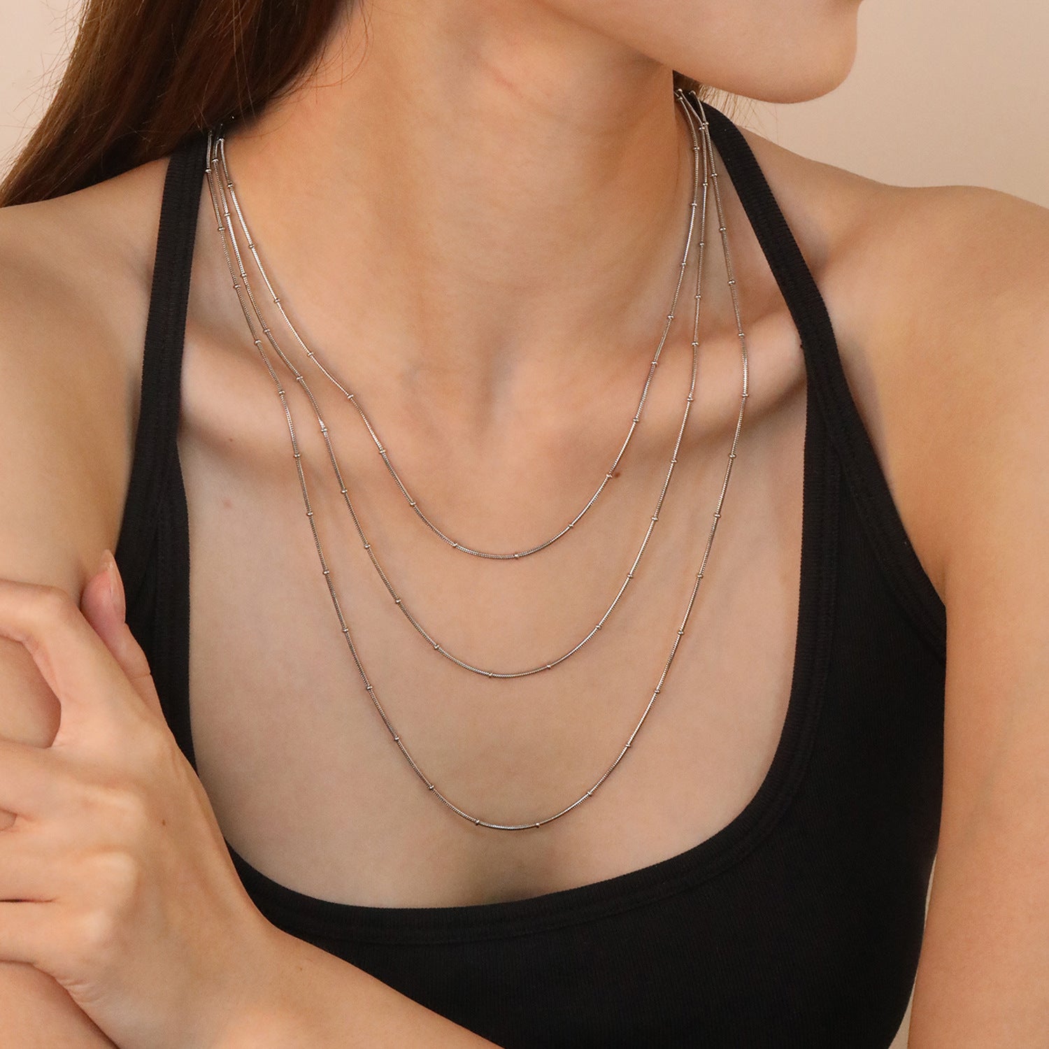Damen Mehrlagige Edelstahl Halskette mit verstellbarem Verschluss Shop Nory