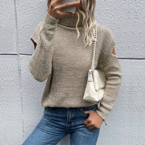Damen Grobstrickpullover mit Cut-Out-Schultern und kurzem Saum Shop Nory