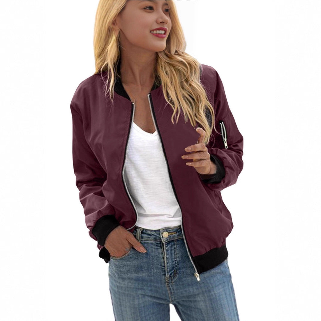 Damen Leichte Bomberjacke mit Reißverschluss Rippbündchen und Ärmeltasche Shop Nory