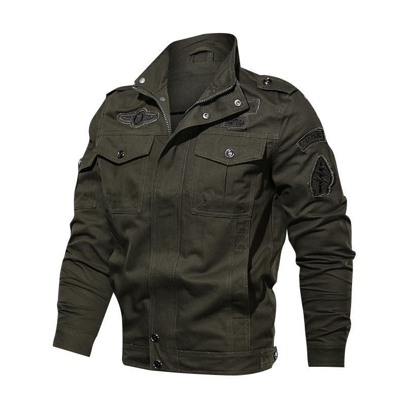 Herren Leichte Canvas-Utilityjacke im Military‑Look mit Stehkragen, Epauletten und Brustpattentaschen Shop Nory