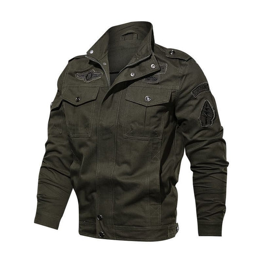 Herren Leichte Canvas-Utilityjacke im Military‑Look mit Stehkragen, Epauletten und Brustpattentaschen Shop Nory