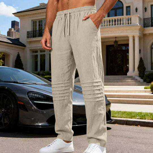 Herren Leinenoptik-Loungehose mit Tunnelzug elastischem Bund und abgesteppten Kniepanelen Shop Nory