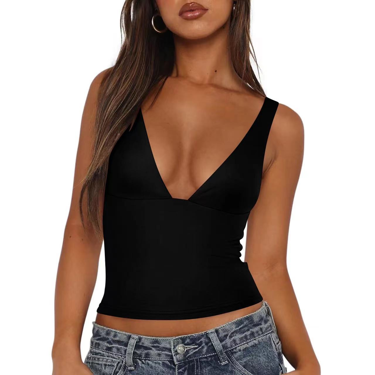 Damen figurbetontes V-Ausschnitt Top