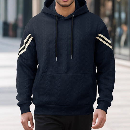 Herren Kabelstruktur-Kapuzenpullover mit Kängurutasche und Kontraststreifen Shop Nory