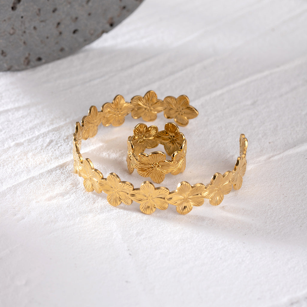 Damen Offenes Armband mit floralem Design aus rostfreiem Edelstahl Shop Nory