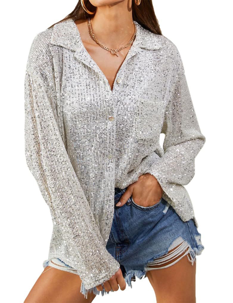 Damen Glitzernde Oversize-Bluse mit lässigem Schnitt