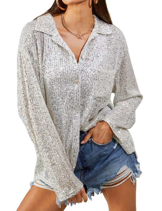 Damen Glitzernde Oversize-Bluse mit lässigem Schnitt