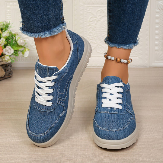 Damen lässige Denim-Sneaker mit gepolstertem Komfortfußbett und profilierter EVA-Laufsohle Shop Nory