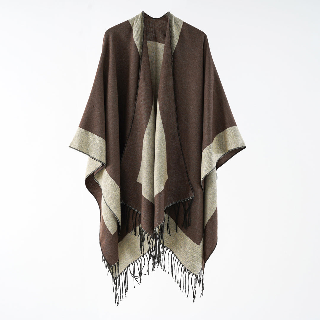 Damen Oversize-wendbarer Capeponcho aus Wollmix mit Fransen Shop Nory