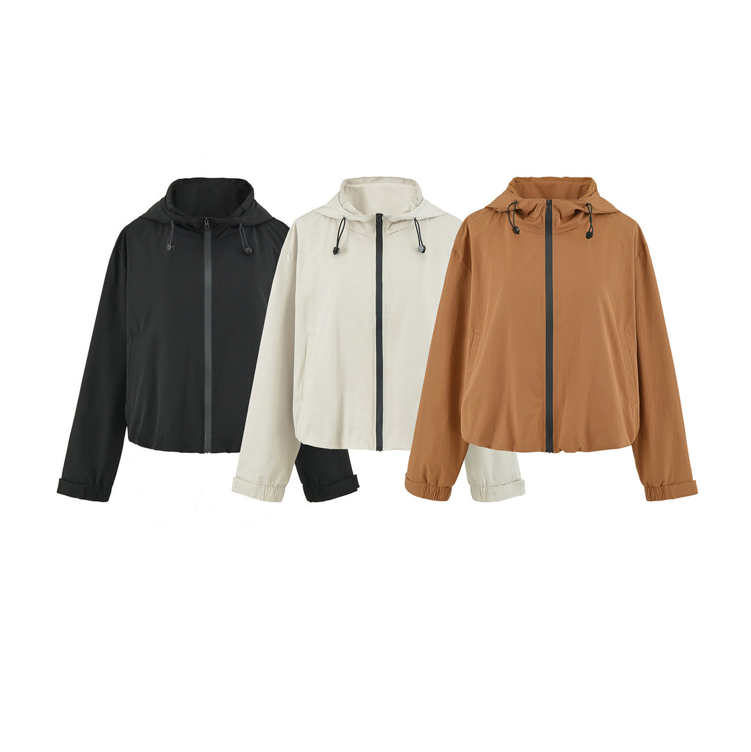 Damen Cropped Übergangsjacke mit Kapuze, Tunnelzug und elastischem Saum Shop Nory