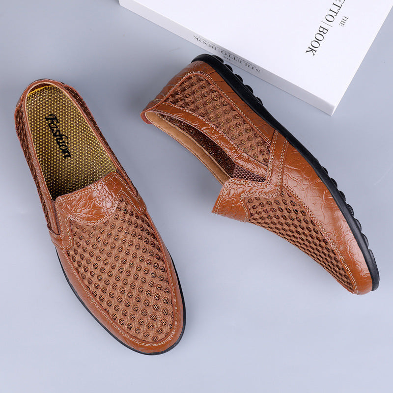 Herren Atmungsaktiver Lochleder-Slipper im Mokassin-Stil mit flexibler Gummisohle Shopy Nory