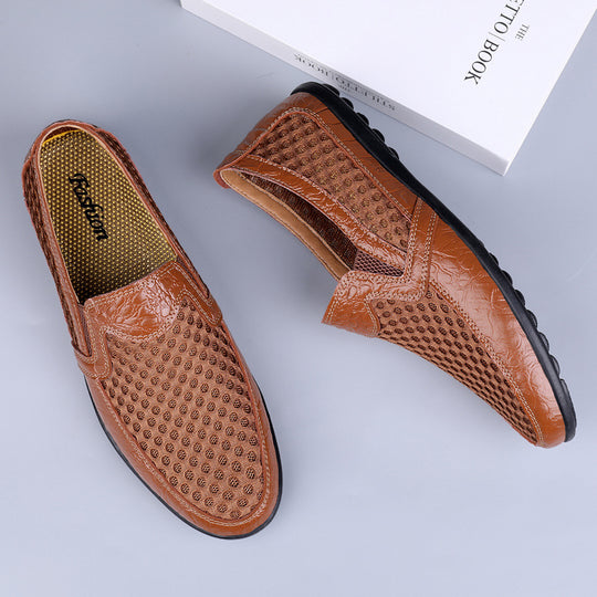 Herren Atmungsaktiver Lochleder-Slipper im Mokassin-Stil mit flexibler Gummisohle Shopy Nory