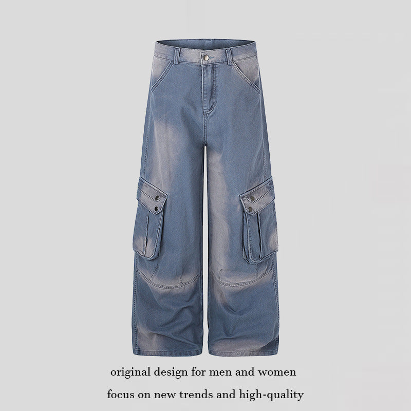 Damen Hochtaillierte Culotte-Jeans im Workwear-Stil mit großen Klapp-Taschen und Used-Finish Shop Nory