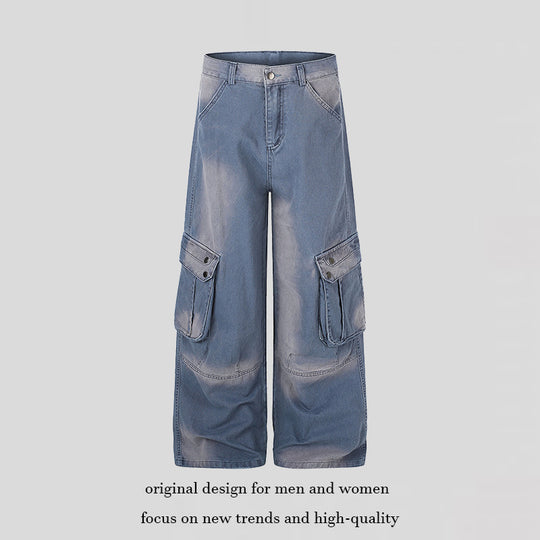 Damen Hochtaillierte Culotte-Jeans im Workwear-Stil mit großen Klapp-Taschen und Used-Finish Shop Nory