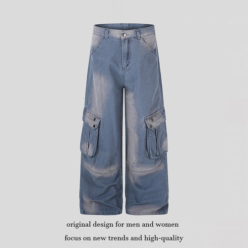Damen Hochtaillierte Culotte-Jeans im Workwear-Stil mit großen Klapp-Taschen und Used-Finish Shop Nory