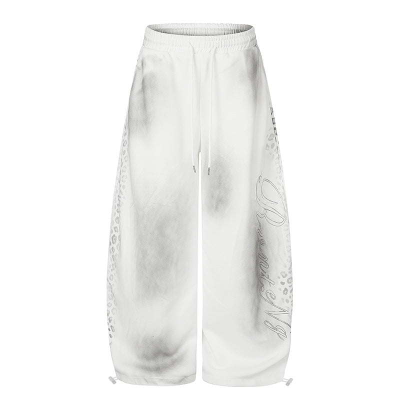 Damen Weite Palazzo-Sweathose mit Komfortbund, Kordelzug und Leo-Seitenprint Shop Nory