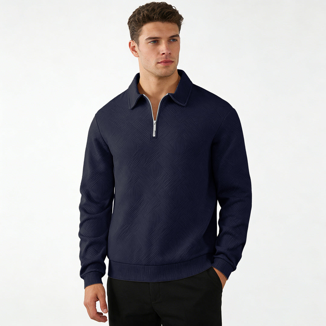 Herren Strukturierter Halbzip-Pullover mit Kragen und Rippbündchen Shop Nory