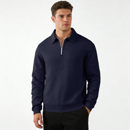 Herren Strukturierter Halbzip-Pullover mit Kragen und Rippbündchen Shop Nory