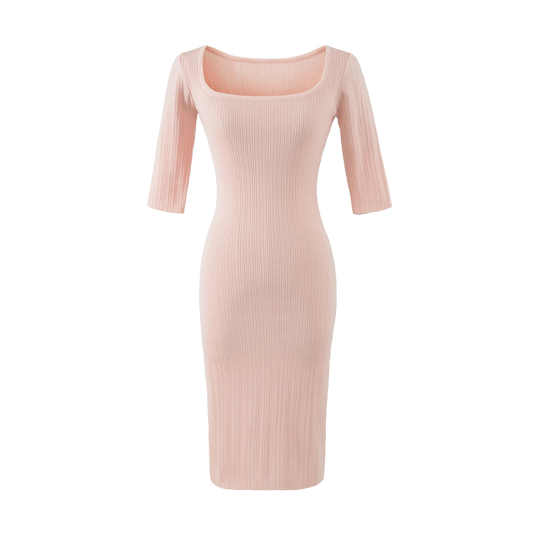 Damen Geripptes Midikleid mit quadratischem Ausschnitt und dreiviertelärmeln Shop Nory