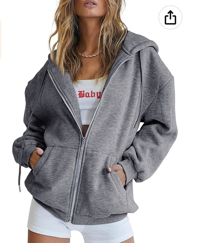 Damen Oversized Kapuzenjacke mit Reißverschluss