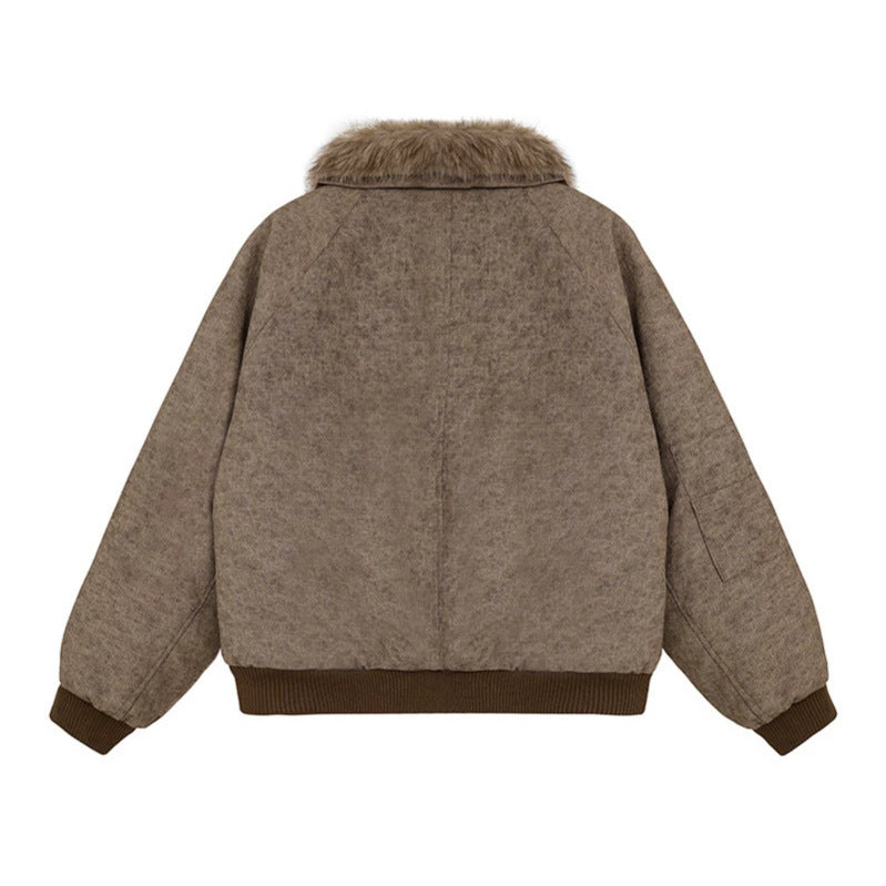 Damen wattierte Bomberjacke mit Kunstfellkragen, oversizeder Silhouette und Ärmel-Reißverschlusstasche Shop Nory