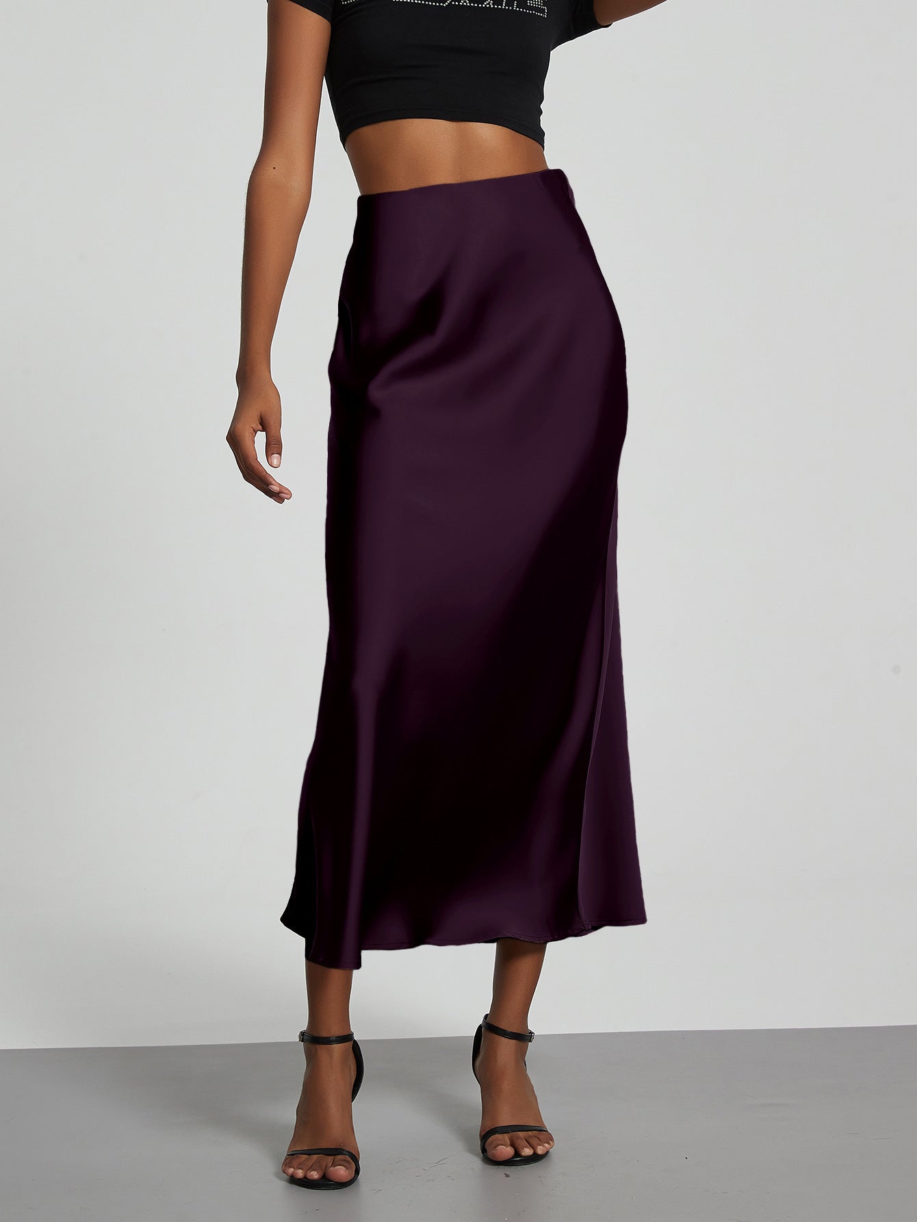 Damen Stilvolle Satin-Stretchrock mit hohem Bund und fließendem Schnitt
