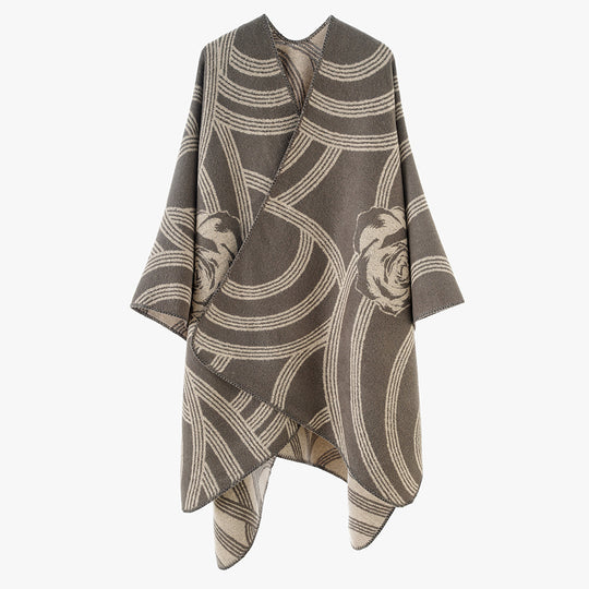 Damen Jacquard-Capeponcho mit Rosenmotiv und offener Front Shop Nory