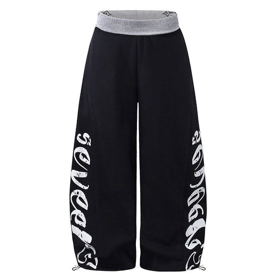 Damen Weite Palazzo-Jogginghose mit hohem Komfortbund, seitlichem Schriftprint und verstellbarem Saum Shop Nory