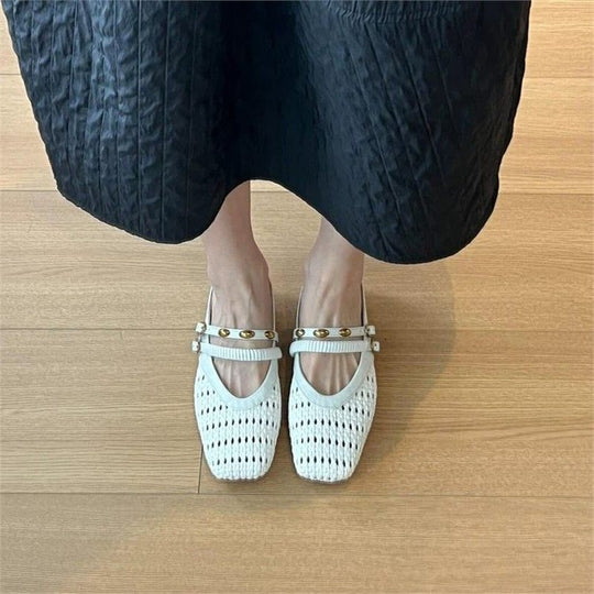 Damen Geflochtene Mule-Slipper mit quadratischer Zehenpartie und doppelt verstellbarem Riemen Shop Nory