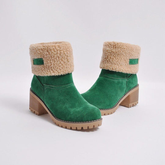 Damen nan gefütterte Kurzstiefelette mit Umschlag-Fellmanschette, Wildlederoptik und robuster Profilsohle Shop Nory
