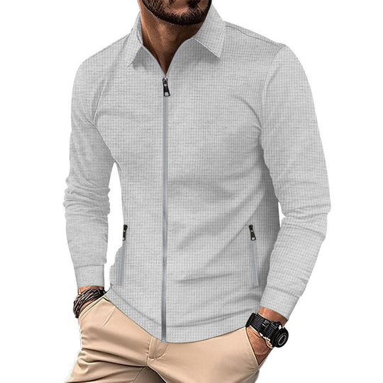 Herren nan strukturiertes Slim-Fit Zip-Überhemd mit Hemdkragen Shop Nory
