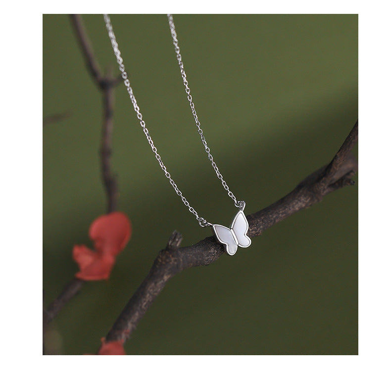 925 Sterling Silber Weiße Muschel Kabelkette Beschichtung Schmetterlingsanhänger Halskette | Shop Nory