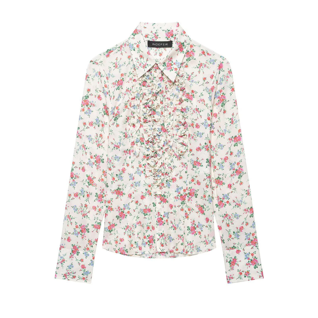 Damen Rüschenbluse mit floralem Allover-Print und Hemdkragen Shop Nory