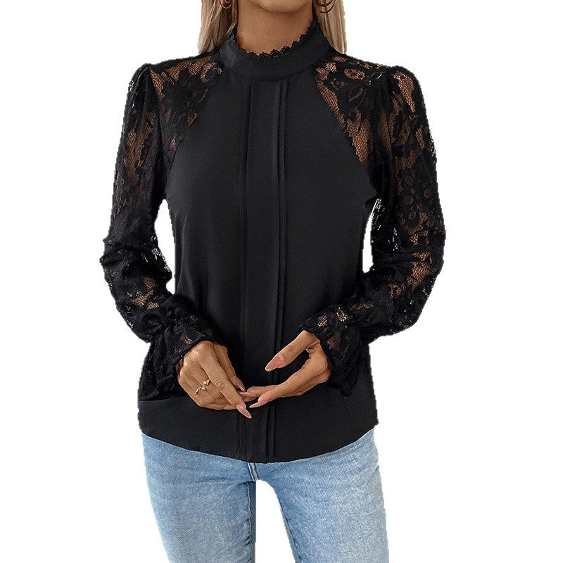 Damen Elegantes Oberteil mit Spitzendetails Shop Nory