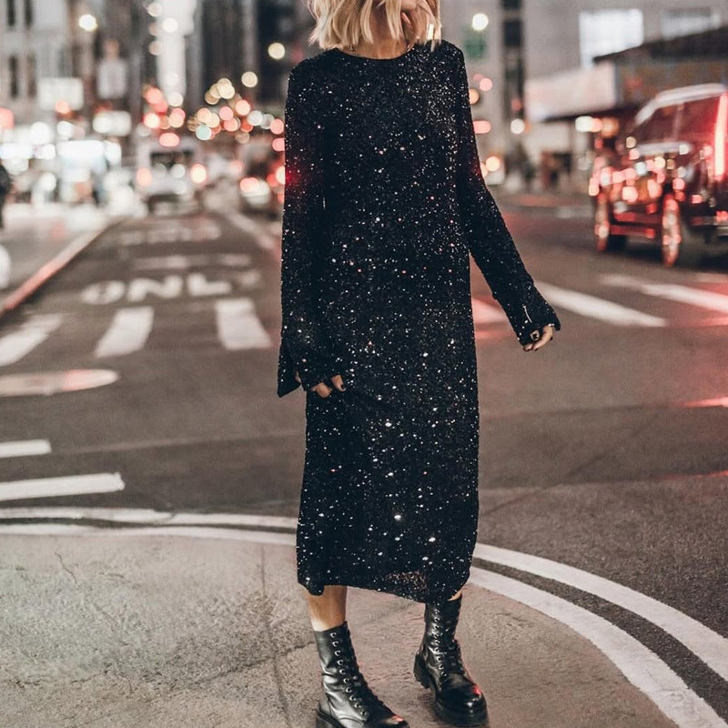 Damen Glitzerndes Langarmkleid