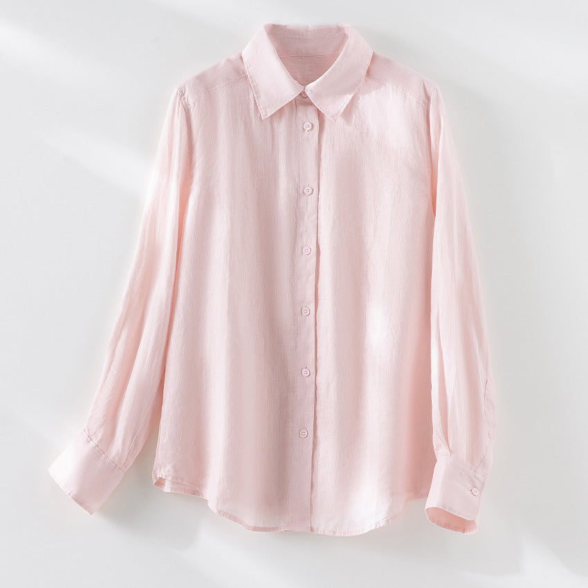 Damen Leichtes Oversize-Leinenblusen-Hemd mit klassischem Kragen und durchgehender Knopfleiste Shop Nory