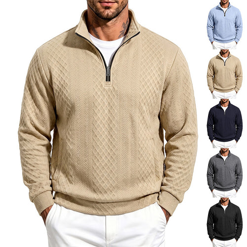 Herren Strukturierter Halbzip-Sweater aus Feinstrick mit Zopfmuster und Eingriffstaschen Shop Nory