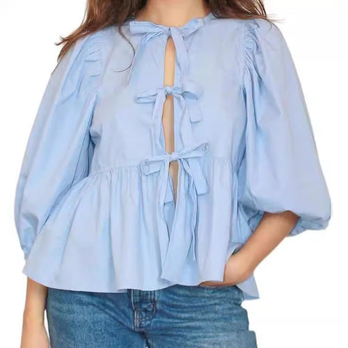 Damen Bluse mit voluminösen Ärmeln und modischem Leopardenmuster