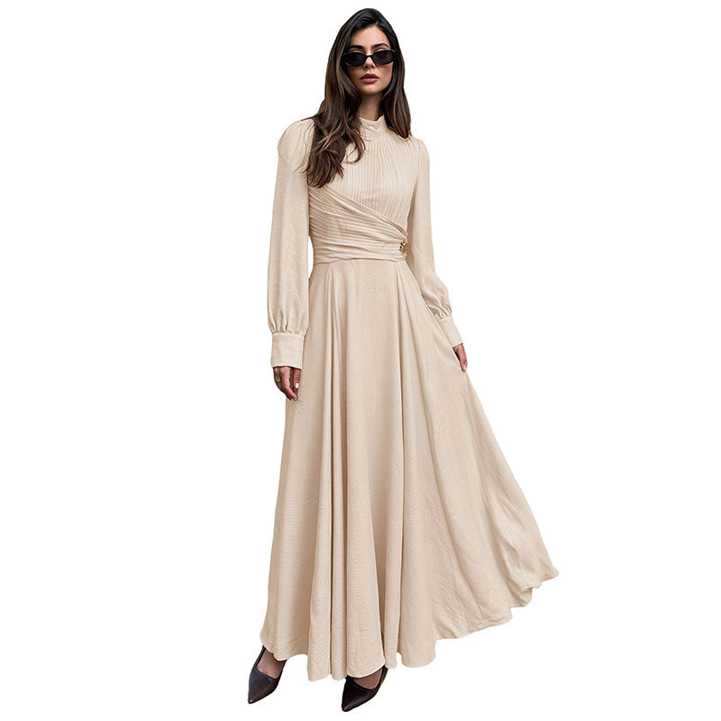 Damen Elegantes Maxikleid mit hochgeschlossenem Kragen und Rüschendetails Shop Nory